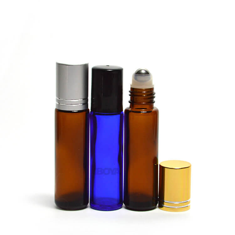 1/3 oz Blue brown Glass Roll on Vials with Black Caps and Balls